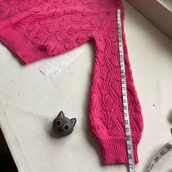 ASTR The Label Women Pointelle Sweater Cropped Long Slv Pink MAGENTA - Picture 5 of 11